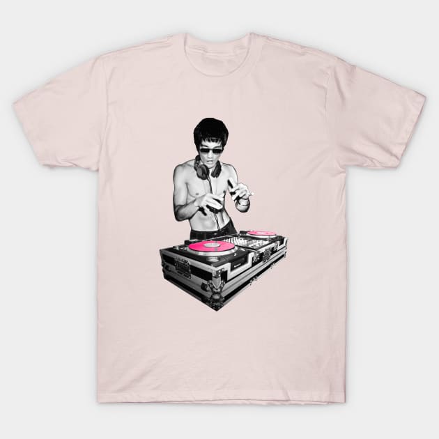 Dj Bruce Lee Gold Disc Music Dragon Martial Arts T-Shirt by jonathanptk